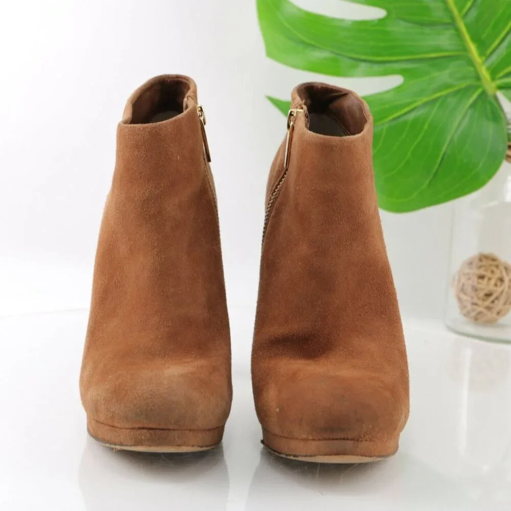 Michael Kors Womens Haven Boot Size 8 Camel Tan Suede Block Heel Platform Bootie